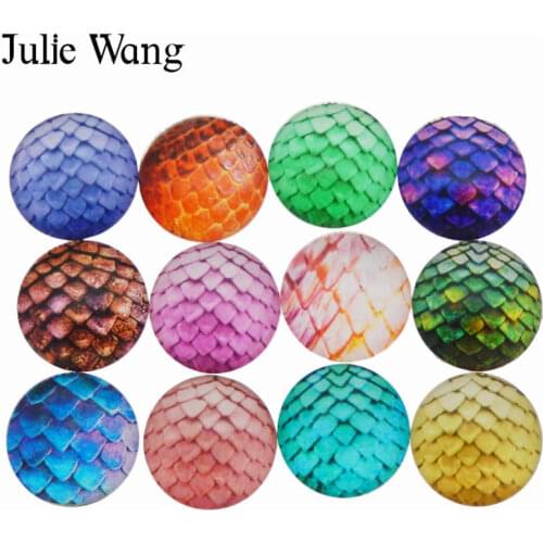 Julie Wang 20pcs 8-30mm Mixed Dinosaur Scales Pattern Glass Cabochons Necklace Bracelet Earrings Jewelry Making Accessory