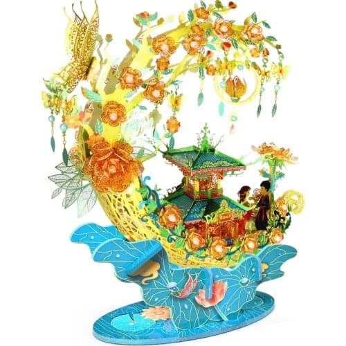 Picture Kingdom building models 3D Metal Nano Puzzle Flower boat with Color bracket model Kits DIY 3D Laser Cutting Jigsaw Toys
