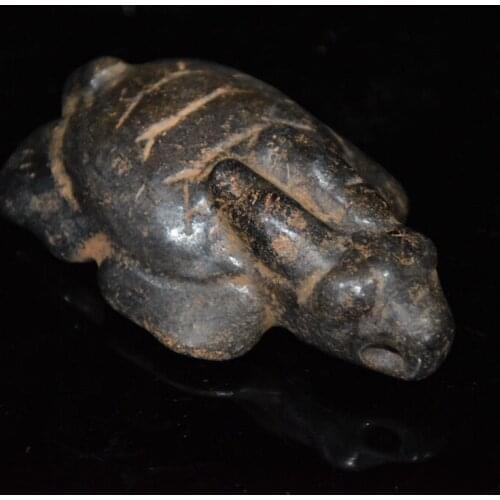 China Hongshan Jade Culture Archaize Absorbable Magnetic Black Iron Meteorite Sculpture Dragon Turtle Statue