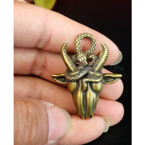 Chinese antique pure copper sheep, serpentine figurine auspicious pendant