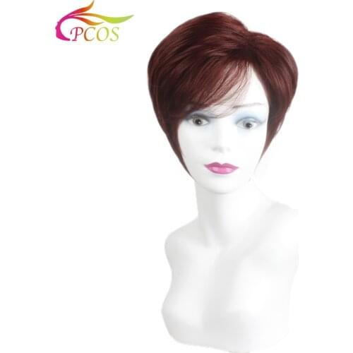 Short Red Wine Synthetic Hair Wigs for Black Women Natural Straight Lady Puffy Heat Resistant Female Wig