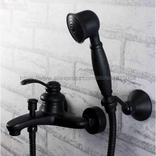 Black Oil Rubbed Brass Wall Mounted Bathroom Faucet Bath Tub Mixer Tap With Hand Shower Head Shower Faucet Sets Ntf027