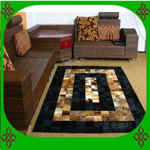 Fashionable art carpet 100% natural genuine cowhide leather rubber car mat