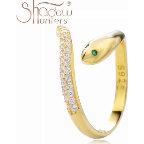 SHADOWHUNTERS Authentic 925 Sterling Silver Snake Finger Adjustable Rings Green Eyes Zircon CZ For Women Luxury 925 Jewellery