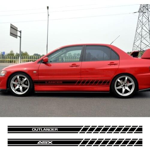 2PCS Car Door Side Skirt Stripes Stickers For Mitsubishi Lancer 10 3 9 EX Outlander 3 ASX L200 Ralliart Competition Accessories