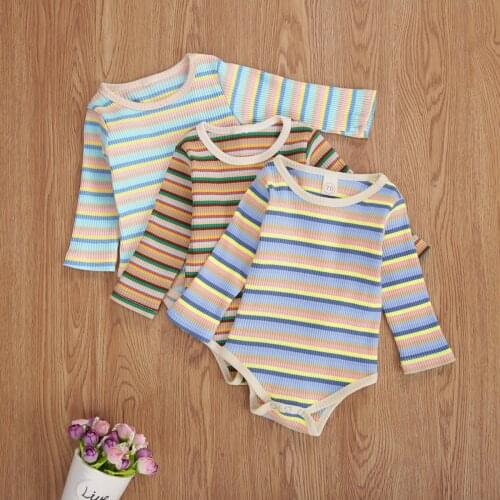 2020 New Newborn Infant Baby Girl Boy Ribbed Bodysuit Long Sleeve One-Pieces Striped Jumpsuit Outfits 0-18M