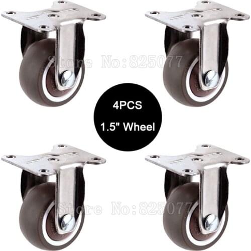 Brand New 4PCS 1.5'' Top Metal Fixed Wheels Castors Rubber Super Mute Furniture Casters Load 22KG/PCS