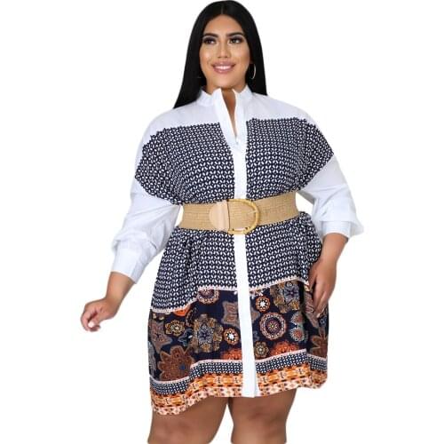 2021 Europe And The United States Cross-Border large Size Womens Ilong-Sleeved Print Shirt Womens Autumn Vintage Digital Print