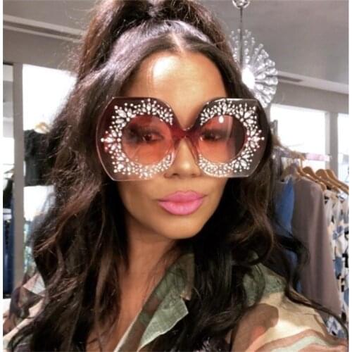 Oversized Goggles Rhinestone Large Frame Square Sunglasses Women Designer Shades Fashion Sun Glasses Female Summer black Eyewear
