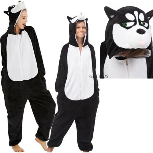 Cartoon Onesies Unicorn Dogs Pajama For Boys Girls Warm Winter Flannel Sleepwear Panda Stitch Pijamas Family Christmas Pajamas