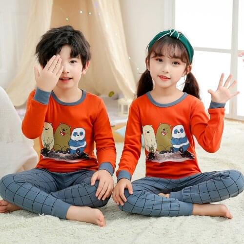 Long Sleeved Pajamas Set for Kids Cotton Sleepwear Autumn Baby Boys Cartoon Tops+Pant 2pcs 2021 Children Nightwear Home Clothes