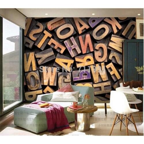 Custom retro Wallcoverings, three-dimensional letter fresco for living room KTV childrens room background wall decorative paper