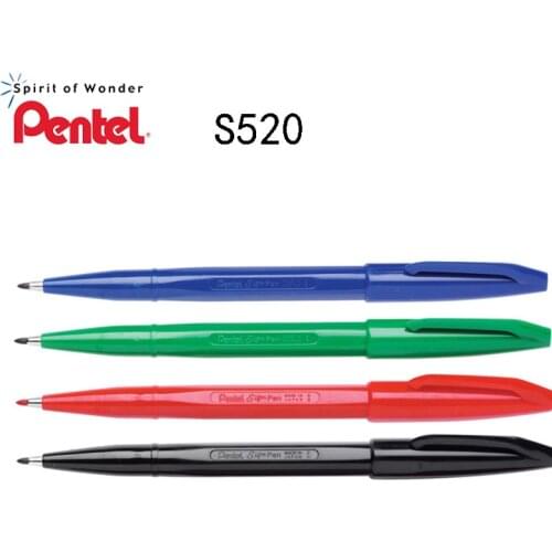 Pentel Sign Pen Fiber-Tipped Pen , Felt Tip Micron Marker 6 Pieces Blue Black Red Green Ink Branded S520