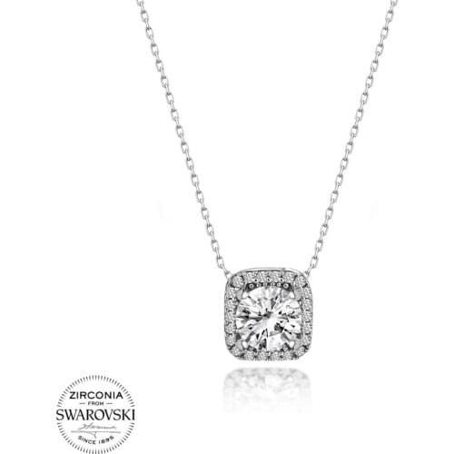 Silverlina Silver Swarovski Zirconia Cubic Zirconia Square Pendant