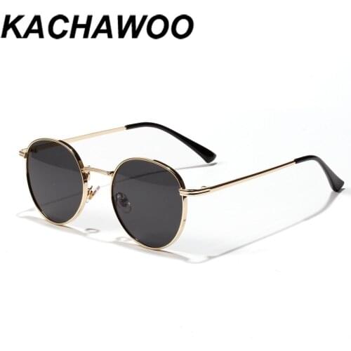 Kachawoo retro sunglasses for men gold black round sun glasses metal frame women sun shade UV400 yellow summer drop ship