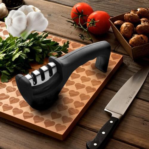 Knife sharpener 3 slot ceramic sharpening rod tungsten steel diamond sharpener household kitchen gadget handle sharpener
