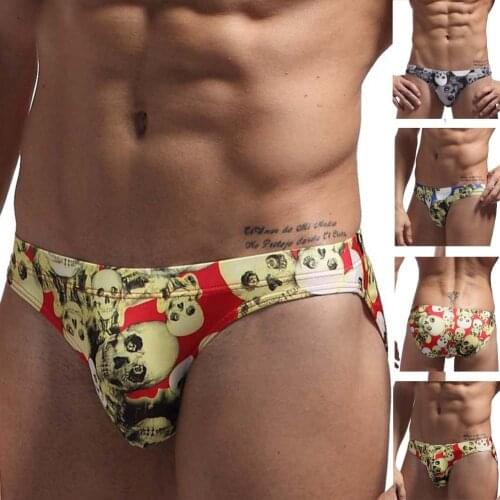 New Printed Male Panties Breathable Elastic Low Waist Sexy Nylon Men Briefs Underwear Underpants