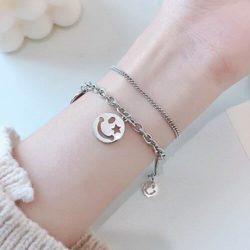 Vintage Multilayer Titanium Steel Charm ins tide Bracelet for Men Women Retro Smile Face Flower Charm Bracelets Hip Hop Cool Jew