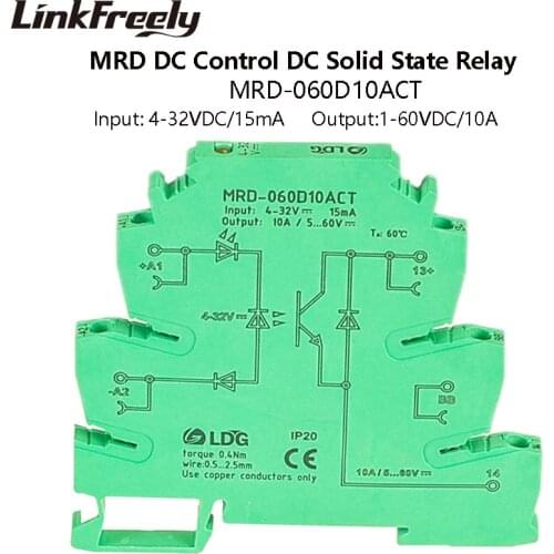 MRD-060D10ACT Mini PLC Interface Solid State Relay Module DC DC 10A 1-60VDC Ouput Input: 5V 12V 24VDC SSR Voltage Relay DIN Rail