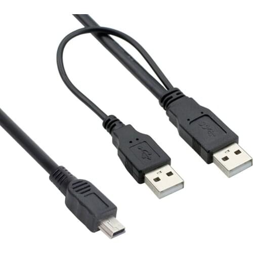Zihan USB 2.0 Two A Type Male to Mini 5 Pin Male Y Cable for For 2.5" Mobile Hard Disk Drive HDD 80cm