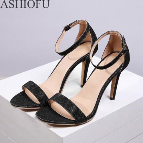 ASHIOFU Ladies High Heel Sandals Open-toe Party Office Summer Shoes Simple Style Fashion Large Size Sandals Shoes