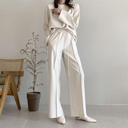 Autumn Winter Oversized WomensTracksuit O-neck Long Sleeve Pullover Sweater Tops + Wide Leg Pants Two Piece Set Women Korean