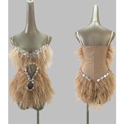 New Ostrich Feather Nightclub Costumes Sexy Ds Rhinestone Bodysuit Girls Stage Costumes For Singers Dj Jazz Woman Stage Outfit