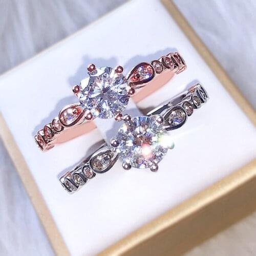 Japanese And Korean Version Of Flower Ring Classic Crystal Rose Gold Wedding Ring Ladies Fashion Romantic Luxury Jewelry Gift