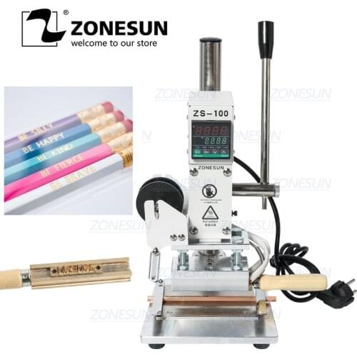 ZONESUN ZS-100A Custom Logo Hot Foil Stamping Machine Manual Bronzing Machine For PVC Card Leather Paper Pencil Stamping Machine