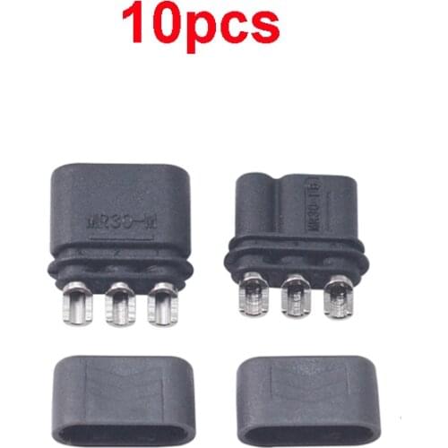 10PCS Amass MR30 Nickel-plated Male Female Plug Black 3 Pin Connector with Sheath Cover for RC UAV FPV Drone Accessories