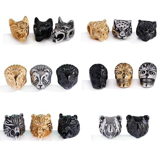 3Pcs Stainless Steel Animal Wolf Viking Warrior Helmet Beads Charms for Beaded Bracelet Accessories DIY Jewelry Making