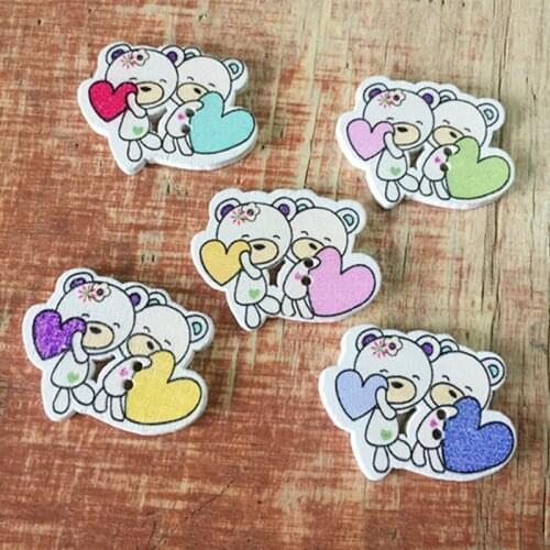 50PCs Natural Wooden Buttons Cute Bears Scrapbooking Sewing Accessories DIY Crafts Handmade Decorative Buttons 2 Holes