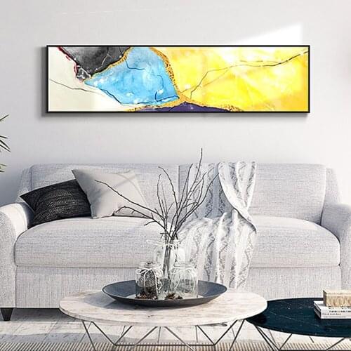 Abstract blue Golden marble Watercolor Wall Art Nordic Canvas Art Modern for Living Room Modern Bedroom Wall Picture unframed