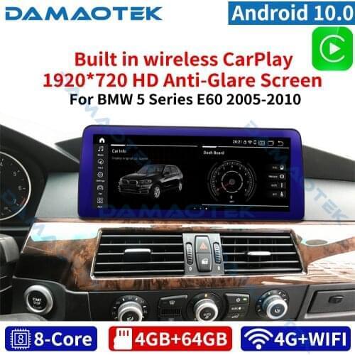 DamaoTek Android 10 12.3" car radio multimedia player For BMW 5 Series E60 2005-2012 CIC CCC autoradio bluetooth carplay screen