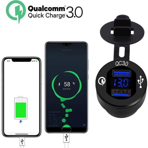 WUPP Car Quick Charger QC3.0 Dual USB Cigarette Lighter LED Display Voltage 12-24V USB Adapter European Standards Socket