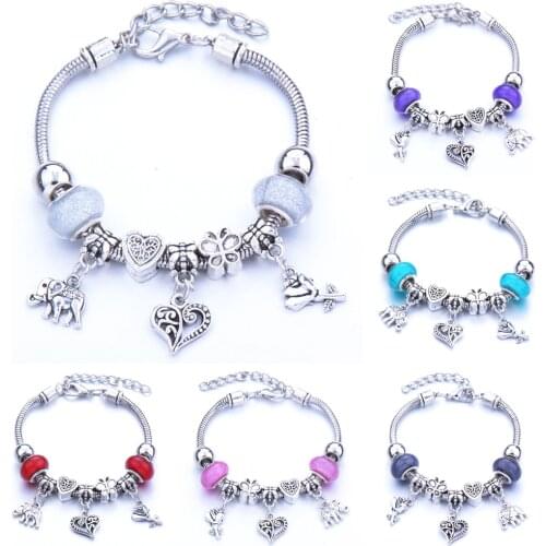 Love elephant flower shape Bracelet Jewelry 6 Colors Lobster Buckle Snake Chain Bangles Beaded Bracelet Fit Jewelry