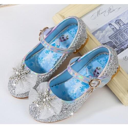 Disney Spring New Girl Crystal Shoes soft bottom non-slip High Heel Princess Shoes Little Girl Frozen Elsa Shoes