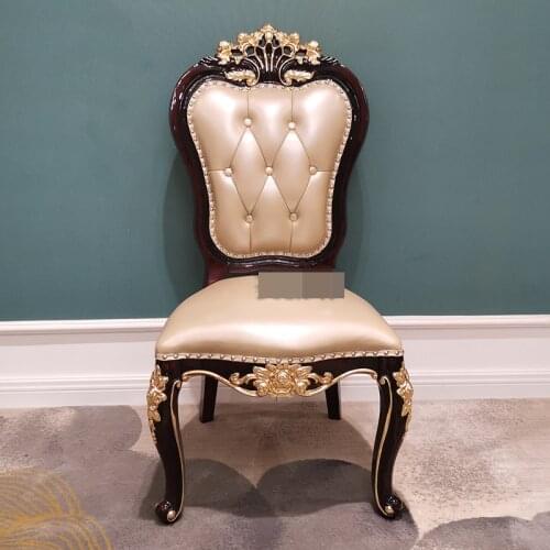 European-style Solid Wood Double-sided Carved Dining Chair Restaurant Head Cowhide Chair Red Sandalwood Gold Foil Dining Chair