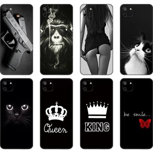 Black tpu Case For OPPO Realme C11 C20 C21 Case Back Cover Bumper flower cat tiger animal