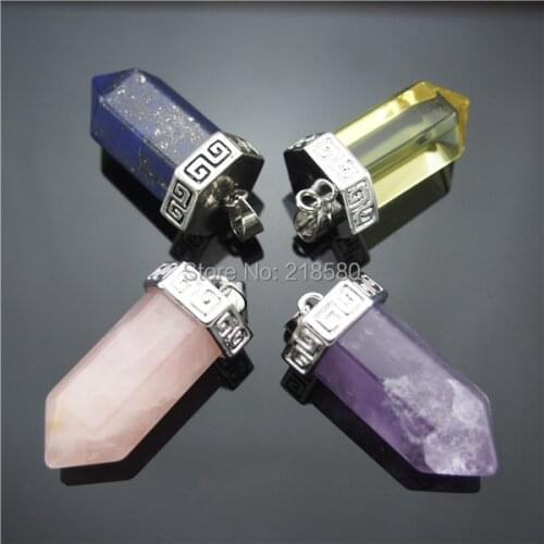 H-SP305 Tibeten Pendant Hexagonal Crystal Stone Pendant Charm with Gold Electroplated Edges