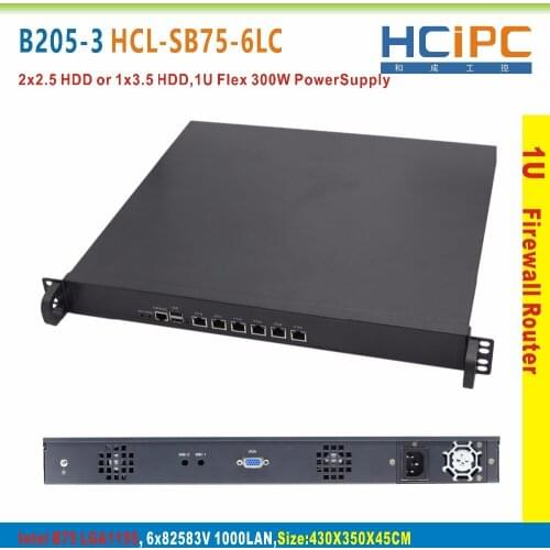 HCiPC B205-3 HCL-SB75-6LC, 4G+64G+I3,LGA1155 B75 82583V 6LAN 1U Firewall Barebone,6LAN 1U Router,6LAN Motherboard