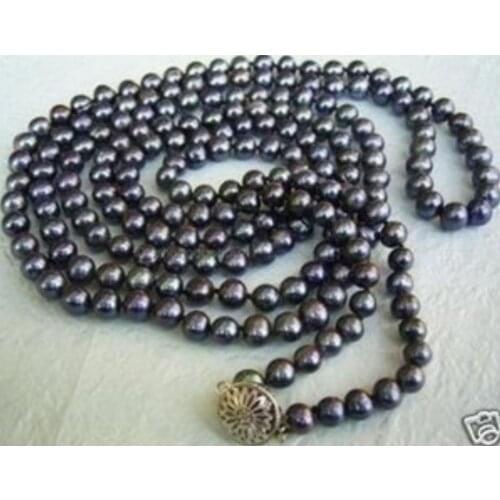 Exquisite 7-8mm freshwater black pearl necklace 50"AAA