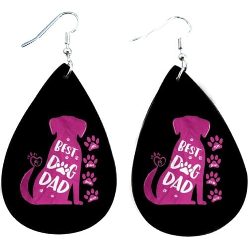 Best Dog Dad Faux Paw Printed Leather Earrings Funny Fathers Day Lightweight Earrings Accessories