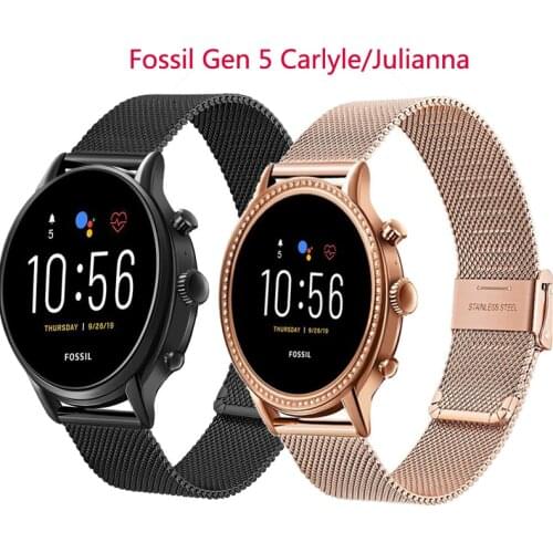 Milanese Stainless Steel Watchband for Fossil Gen 5 Carlyle Garrett Julianna Men Women Watch Band Quick Release Strap Mesh Belt