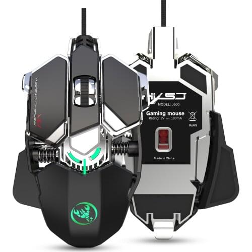 HXSJ J600 Mechanical Gaming Mouse 6400DPI 9-key Programmable Wired Mouse Light Cool Automatic Gun for PUBG PC Gamer
