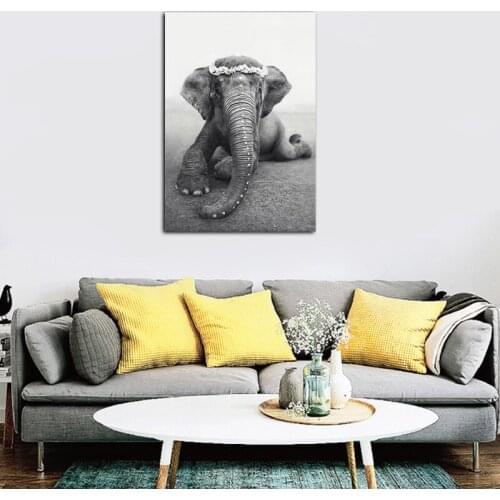 Nordic Style Black White State Protects Elephants Painting Wall Art Canvas Prints Home Decor Modular Pictures Animal Poster