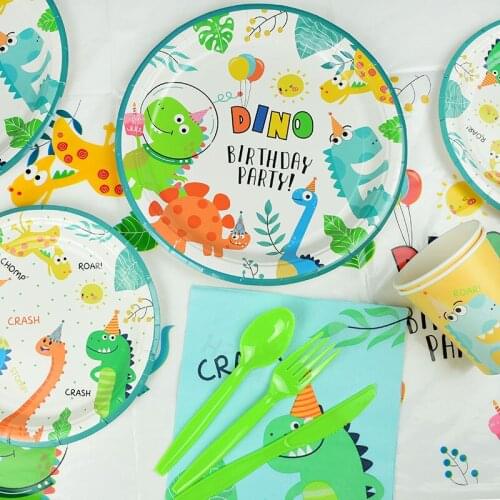1-16pcs/set Dinosaur Disposable Tableware Dino Theme Party Paper Plates Cup Napkins for Kids Birthday Decor Baby Shower Supplies