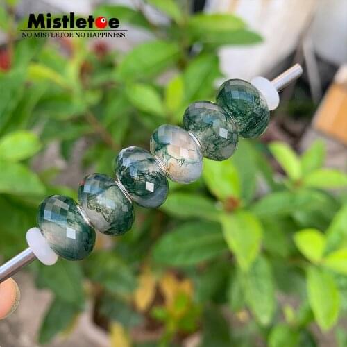 Mistletoe 925 Sterling Silver Faceted Fine Natural Moss Agate Stone Bead Jewelry