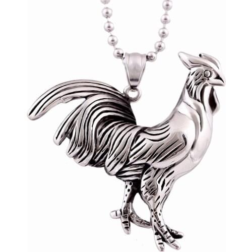 Wholesale Unisex Fashion Antique Silver Plated Color Stainless Steel Pride Cock Shape Pendant Necklace For Birthday Gift