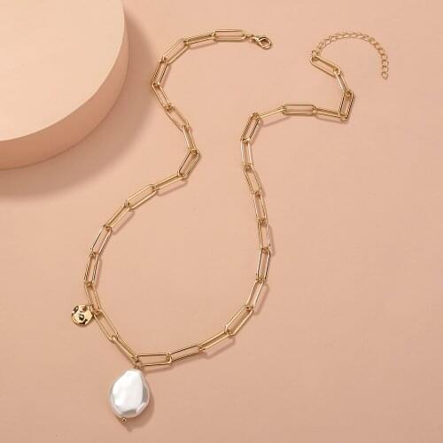 Quality Punk Simulated Pearl Pendant Necklaces for Women Shine Link Chain Necklace Lasso Lariat Curb Cuban Collars Jewelry